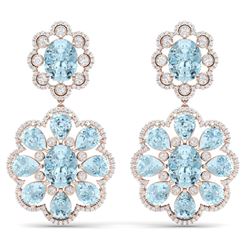 32.99 CTW Royalty Sky Topaz & VS Diamond Earrings 18K Rose Gold - REF-345R5K - 39163