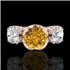 Image 2 : 3 CTW Intense Yellow Diamond Solitaire Art Deco 3 Stone Ring 18K Rose Gold - REF-418T2X - 37435