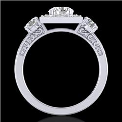 1.55 CTW VS/SI Diamond Solitaire Art Deco 3 Stone Ring 18K White Gold - REF-272F8M - 37274