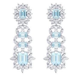 33.36 CTW Royalty Sky Topaz & VS Diamond Earrings 18K White Gold - REF-527K3R - 39414