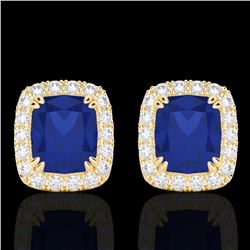 2.50 CTW Sapphire & Micro Pave VS/SI Diamond Certified Halo Earrings 10K Yellow Gold - REF-49F3M - 2