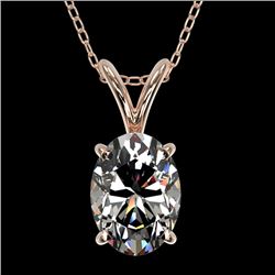 1 CTW Certified VS/SI Quality Oval Diamond Solitaire Necklace 10K Rose Gold - REF-267X8T - 33193
