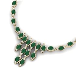 65.93 CTW Royalty Emerald & VS Diamond Necklace 18K Yellow Gold - REF-1145T5X - 38996