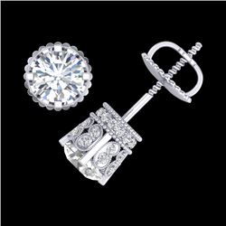 3 CTW VS/SI Diamond Solitaire Art Deco Stud Earrings 18K White Gold - REF-584N3Y - 36836