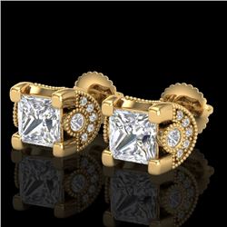 2.5 CTW Princess VS/SI Diamond Art Deco Stud Earrings 18K Yellow Gold - REF-642N2Y - 37153