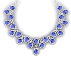 86 CTW Royalty Tanzanite & VS Diamond Necklace 18K White Gold - REF-2018K2R - 38628