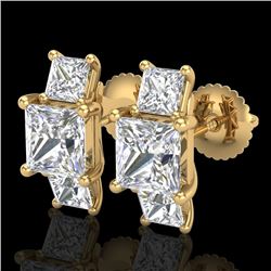 3.08 CTW Princess VS/SI Diamond Art Deco Stud Earrings 18K Yellow Gold - REF-630N2Y - 37201