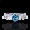 Image 2 : 2.3 CTW Fancy Intense Blue Diamond Micro Pave 3 Stone Ring 18K White Gold - REF-236X4T - 37642