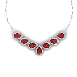 34.72 CTW Royalty Ruby & VS Diamond Necklace 18K White Gold - REF-690F9M - 38829