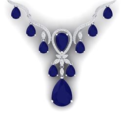 37.14 CTW Royalty Sapphire & VS Diamond Necklace 18K White Gold - REF-763Y6N - 38595