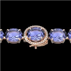 75 CTW Tanzanite & Micro Pave VS/SI Diamond Halo Bracelet 14K Rose Gold - REF-865K6R - 22279