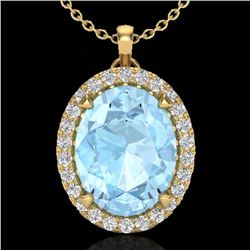 2.75 CTW Aquamarine & Micro VS/SI Diamond Halo Solitaire Necklace 18K Yellow Gold - REF-58X4T - 2058