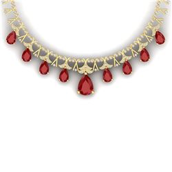 56.94 CTW Royalty Ruby & VS Diamond Necklace 18K Yellow Gold - REF-1236F4M - 38705