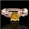 Image 2 : 1.01 CTW Intense Fancy Yellow Diamond Engagement Art Deco Ring 18K Rose Gold - REF-143F6M - 38275