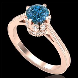 1.14 CTW Fancy Intense Blue Diamond Solitaire Art Deco Ring 18K Rose Gold - REF-136M4F - 37342