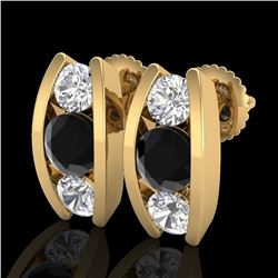 2.18 CTW Fancy Black Diamond Solitaire Art Deco Stud Earrings 18K Yellow Gold - REF-180T2X - 37767