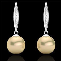 0.18 CTW Micro Pave VS/SI Diamonden Pearl Designer Earrings 18K White Gold - REF-34X5T - 22632