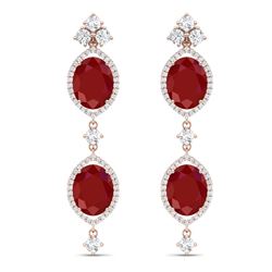 15.81 CTW Royalty Designer Ruby & VS Diamond Earrings 18K Rose Gold - REF-309F3M - 38908