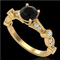 1.03 CTW Fancy Black Diamond Solitaire Engagement Art Deco Ring 18K Yellow Gold - REF-80M2F - 37676