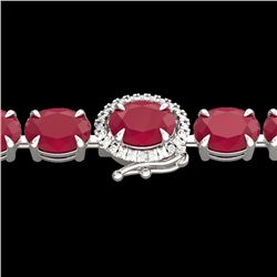 37 CTW Ruby & VS/SI Diamond Eternity Tennis Micro Halo Bracelet 14K White Gold - REF-272T8X - 23438