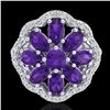Image 2 : 3 CTW Amethyst & VS/SI Diamond Cluster Designer Halo Ring 10K White Gold - REF-52M2F - 20771