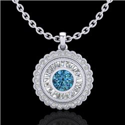 2.11 CTW Fancy Intense Blue Diamond Solitaire Art Deco Necklace 18K White Gold - REF-227K3R - 37915