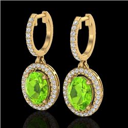 3.75 CTW Peridot & Micro Pave VS/SI Diamond Earrings Halo 18K Yellow Gold - REF-105R5K - 20330