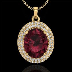 4.50 CTW Garnet & Micro Pave VS/SI Diamond Certified Necklace 18K Yellow Gold - REF-96R5K - 20566