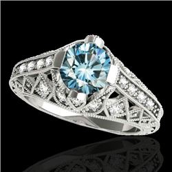 1.25 CTW SI Certified Blue Diamond Solitaire Antique Ring 10K White Gold - REF-167H3W - 34689