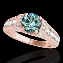 1.5 CTW SI Certified Fancy Blue Diamond Solitaire Antique Ring 10K Rose Gold - REF-180M2F - 34780