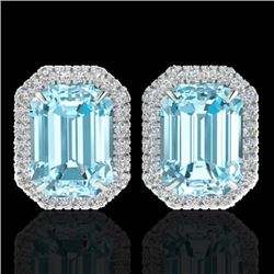 12 CTW Sky Blue Topaz And Micro Pave VS/SI Diamond Halo Earrings 18K White Gold - REF-78T2X - 21219