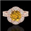 Image 2 : 1.33 CTW Intense Fancy Yellow Diamond Engagement Art Deco Ring 18K Rose Gold - REF-227T3X - 37960