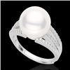 Image 2 : 0.30 CTW Micro Pave VS/SI Diamond Certified & Pearl Designer Ring 18K White Gold - REF-49T6X - 22629
