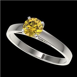 0.74 CTW Certified Intense Yellow SI Diamond Solitaire Engagement Ring 10K White Gold - REF-112N2Y -