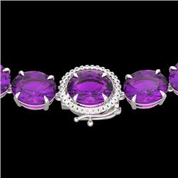 175 CTW Amethyst & VS/SI Diamond Halo Micro Eternity Necklace 14K White Gold - REF-531W6H - 22286
