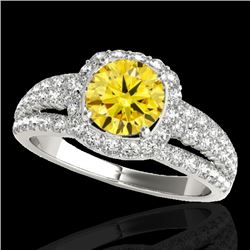 2 CTW Certified Si Fancy Intense Yellow Diamond Solitaire Halo Ring 10K White Gold - REF-180F2M - 34