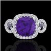 Image 1 : 3.75 CTW Amethyst & Micro VS/SI Diamond Certified Ring 18K White Gold - REF-65M8F - 22995