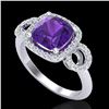 Image 2 : 3.75 CTW Amethyst & Micro VS/SI Diamond Certified Ring 18K White Gold - REF-65M8F - 22995