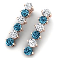 6 CTW Certified Si/I Fancy Blue & White Diamond Earrings 18K Rose Gold - REF-450M2F - 40213