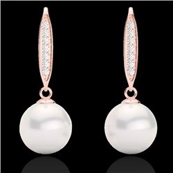0.18 CTW Micro VS/SI Diamond Certified & Pearl Designer Earrings 14K Rose Gold - REF-30X9T - 22637