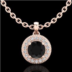 1 CTW Fancy Black Diamond Solitaire Art Deco Stud Necklace 18K Rose Gold - REF-98X2T - 37661