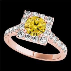 2 CTW Certified Si Fancy Intense Yellow Diamond Solitaire Halo Ring 10K Rose Gold - REF-210X9T - 341