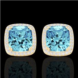6.50 CTW Sky Blue Topaz & Micro VS/SI Diamond Halo Earrings 18K Yellow Gold - REF-75Y6N - 22814