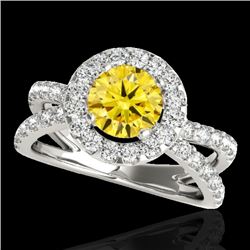 2.01 CTW Certified Si Fancy Intense Yellow Diamond Solitaire Halo Ring 10K White Gold - REF-209K3R -