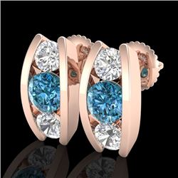 2.18 CTW Fancy Intense Blue Diamond Art Deco Stud Earrings 18K Rose Gold - REF-254H5W - 37769