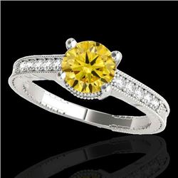 1.75 CTW Certified Si Intense Yellow Diamond Solitaire Antique Ring 10K White Gold - REF-254R5K - 34
