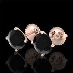 2.5 CTW Fancy Black Diamond Solitaire Art Deco Stud Earrings 18K Rose Gold - REF-81W8H - 38249