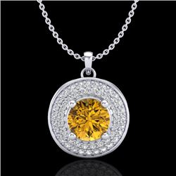 1.25 CTW Intense Fancy Yellow Diamond Art Deco Stud Necklace 18K White Gold - REF-161W8H - 38141