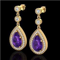 4.50 CTW Amethyst & Micro Pave VS/SI Diamond Certified Earrings 18K Yellow Gold - REF-67M5F - 23111