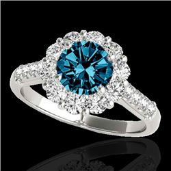 2 CTW SI Certified Fancy Blue Diamond Solitaire Halo Ring 10K White Gold - REF-207F3M - 33423